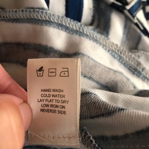 Inspired Hearts Women Large Blue Vertical Stripe Nautical Belted Dress Shorts - Picture 7 of 7